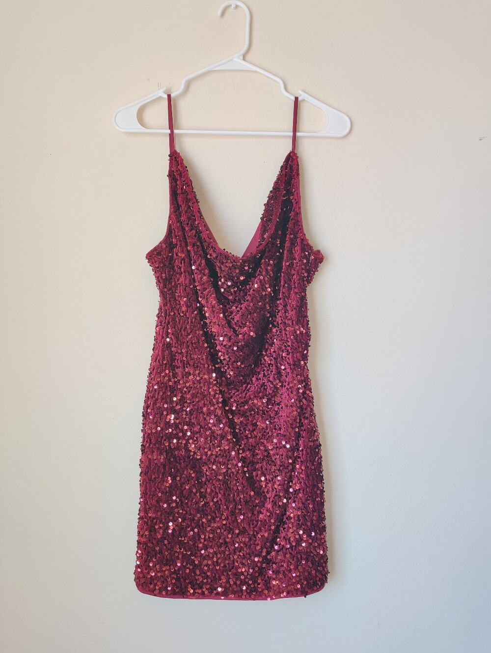 Lulu's Red Sequin cowl neck mini dress